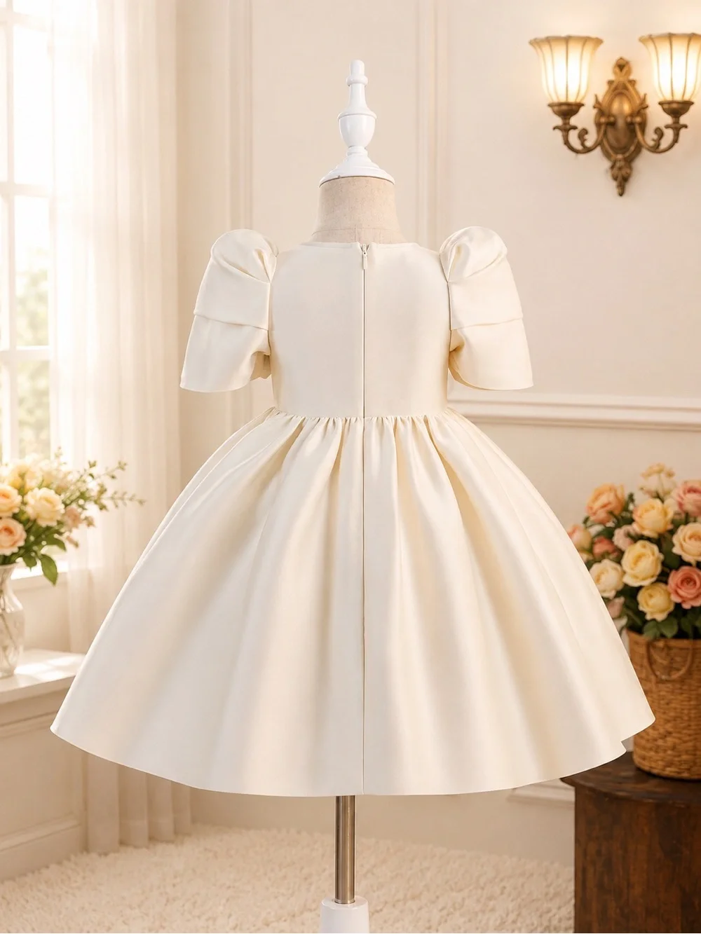 Filipiniana Girls Ivory Floral Accent Party Dress